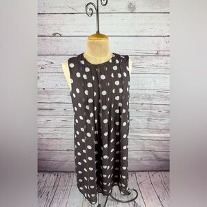 ILE New York Women Size 8 Pleated Sleeveless Plum/White Polka Dot Shift Dress